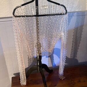 Sheer Beaded Long Sleeve Top